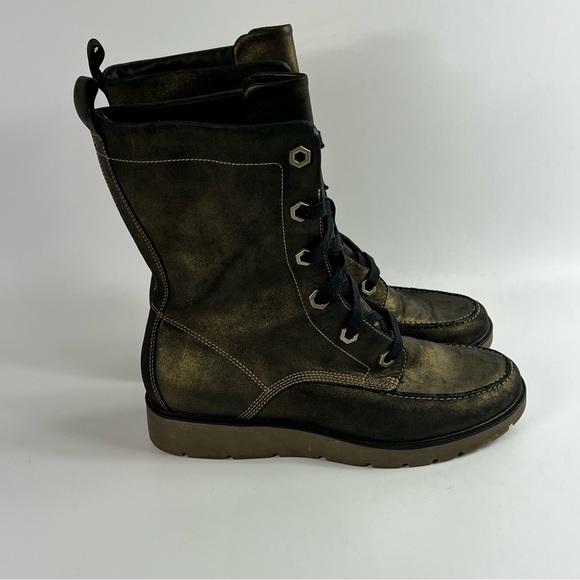 Timberland Shoes - Timberland Bronze Metallic Leather Mid Calf Moto Combat Boot 91379 Size 9